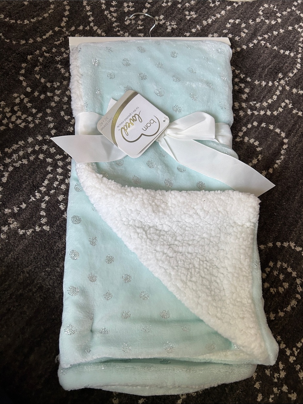 Mint Plush Sherpa Throw with Silver Dot Accents